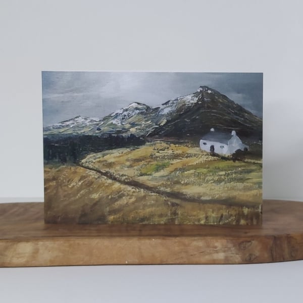 Tyddyn, Welsh Crofting Cottage Greeting Card Printed from Original Artwork