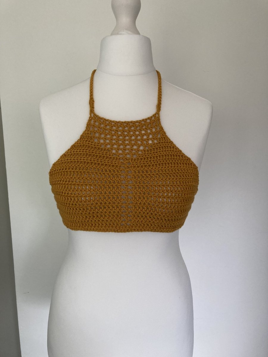Mustard Crochet Ladies Crop Top