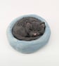 Yorkshire Pudding Cat - Black in blue bed