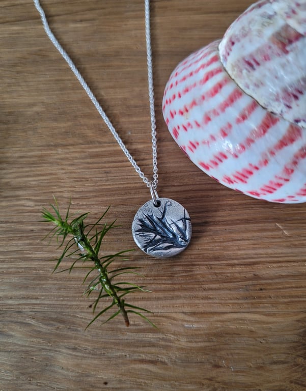Dainty Juniper Moss Silver Pendant