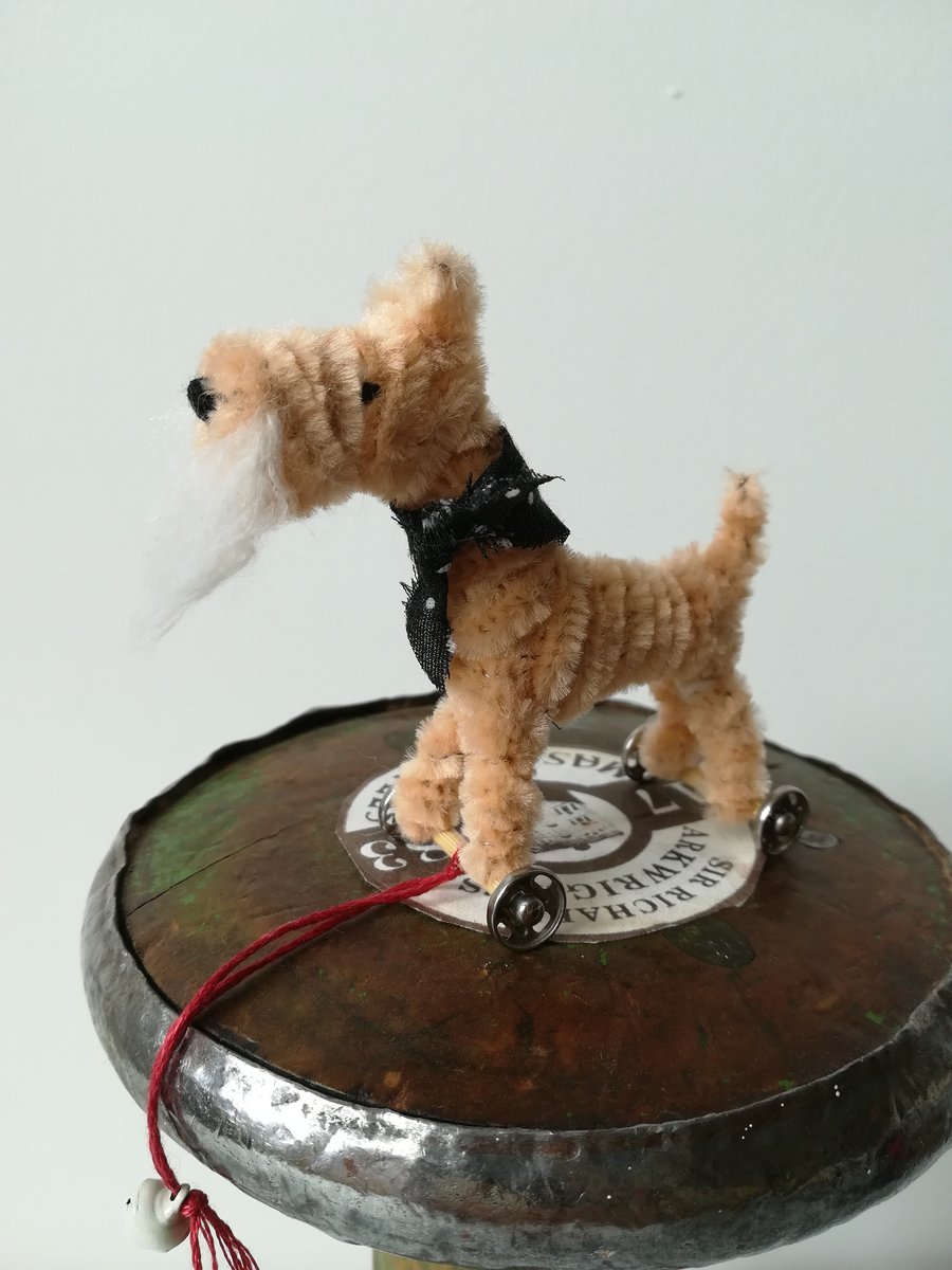 Miniature Terrier on Wheels – Vintage Style OOAK Sculptured  Dog Art