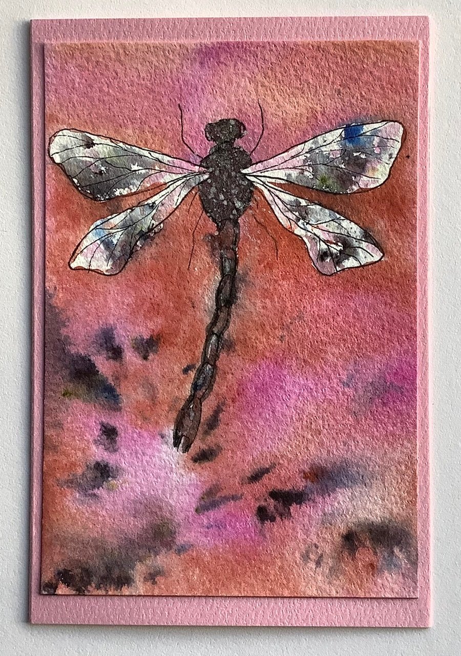 Hand painted Dragonfly card