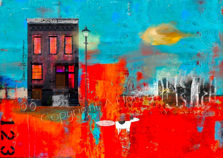 Street Life Mixed Media Art Print 