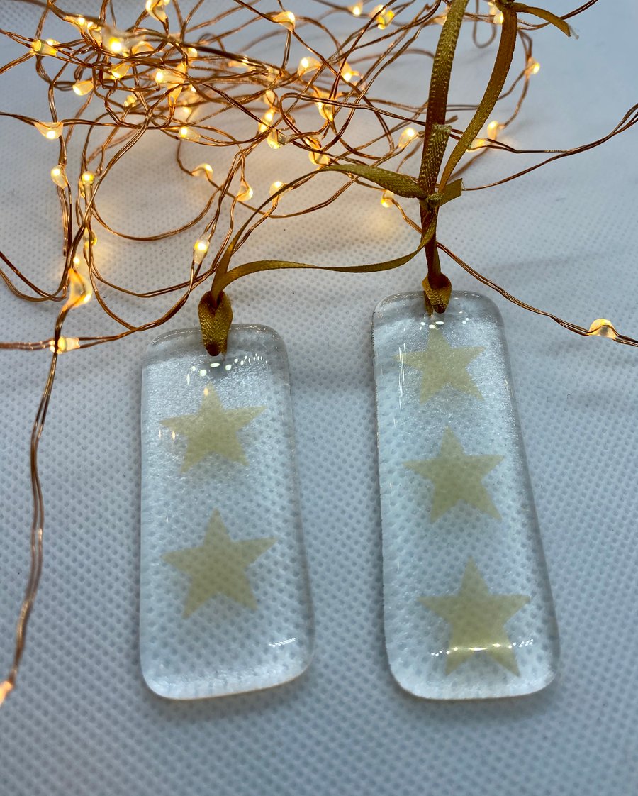 Fused glass gold star Christmas decorations