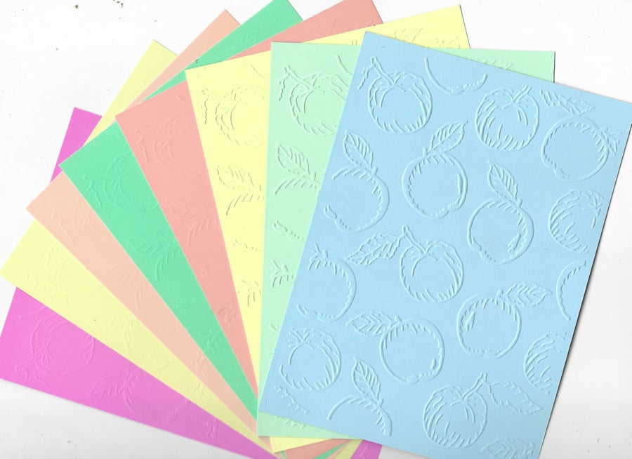 Embossed Card & Paper. 10 Sheets. 5"x7". Assorted Colours. Apples (29)