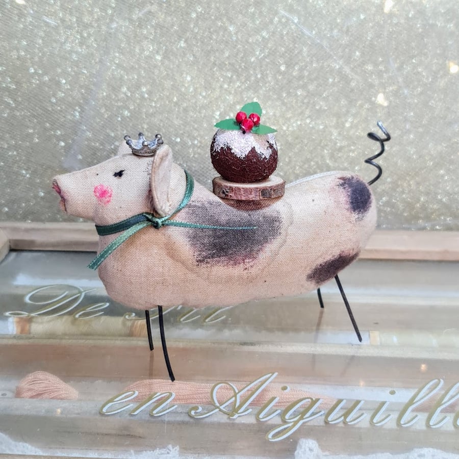 Pig and pud handmade soft sulpture Christmas decoration