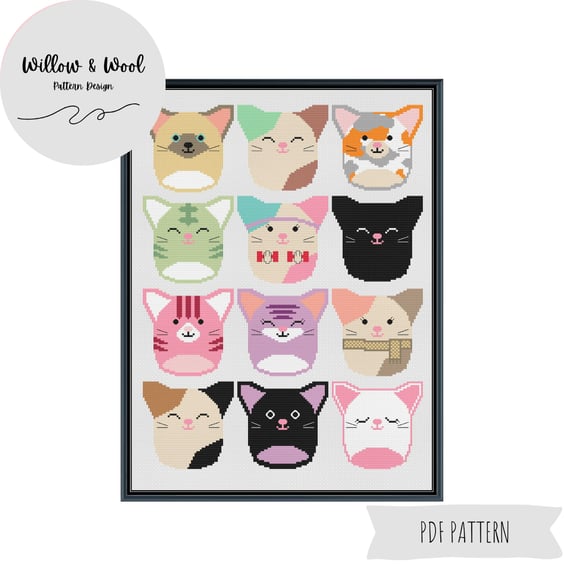 Cross Stitch Pattern - Squishmallows Cats - PDF