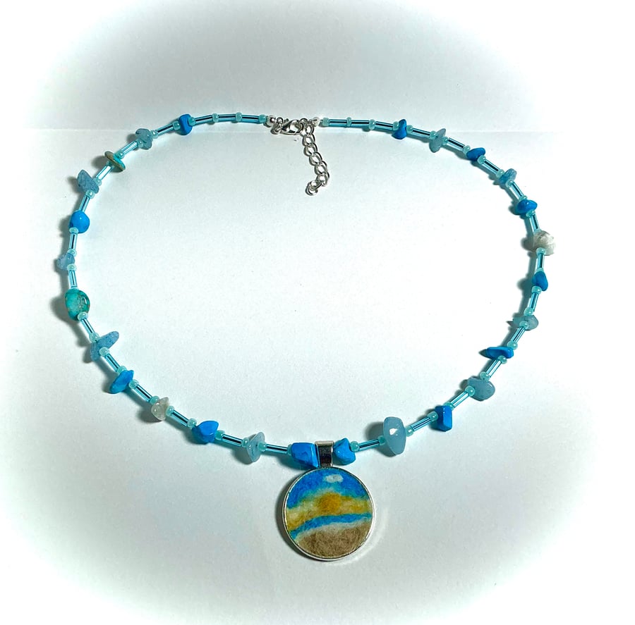 Seascape Pendant - Needlefelted Sunrise