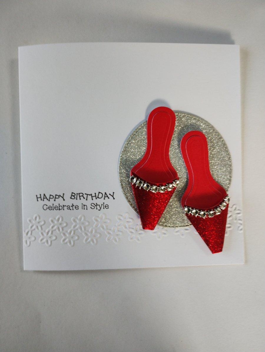 Happy Birthday Celebrate in Style  Red Glitter and Diamante Shoes 
