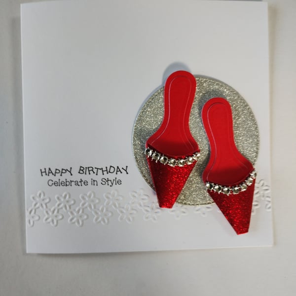 Happy Birthday Celebrate in Style  Red Glitter and Diamante Shoes 