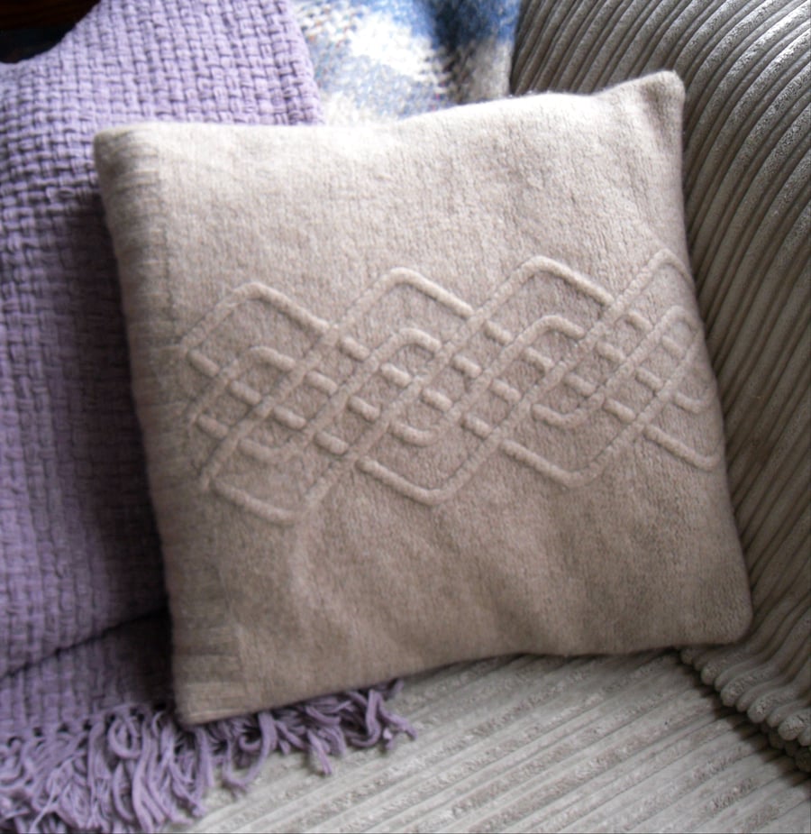 Taupe Lambswool Cushion recycled from old sweater
