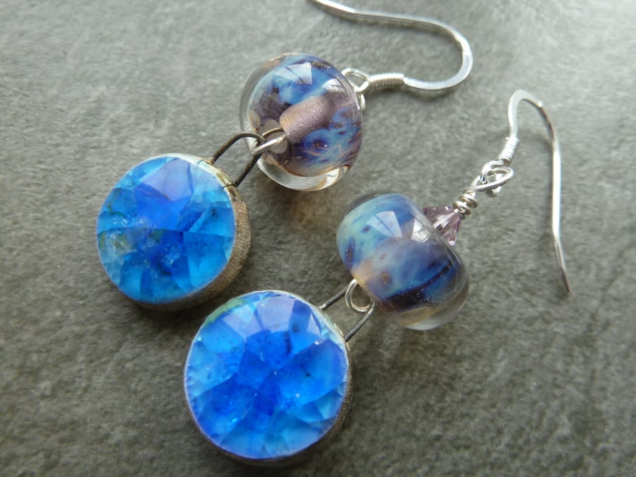 sterling silver, lampwork glass and ceramic earrings