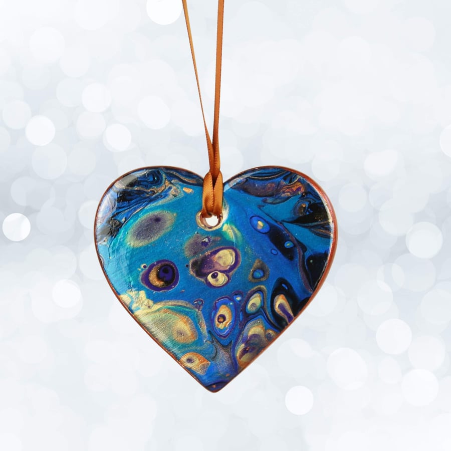 Turquoise copper ceramic 8.5cm heart hanging decoration seconds Sunday 
