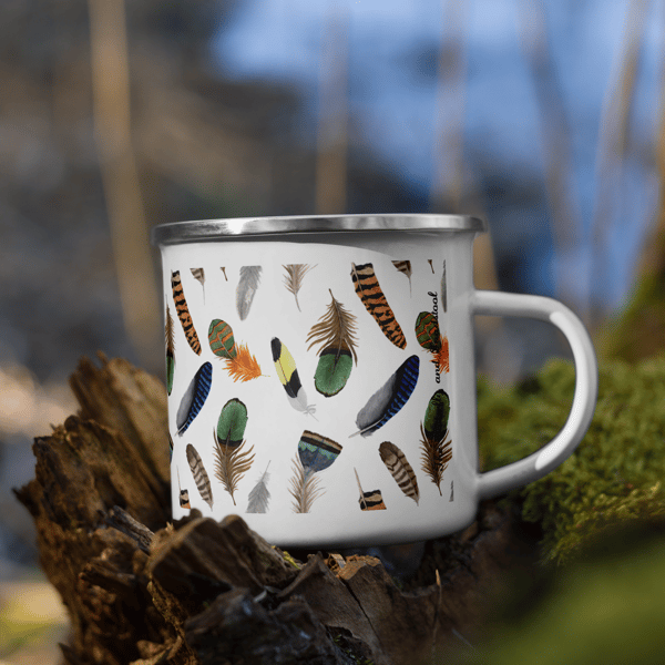 Feather Pattern Enamel Mug, Nature Mug, Camping Mug