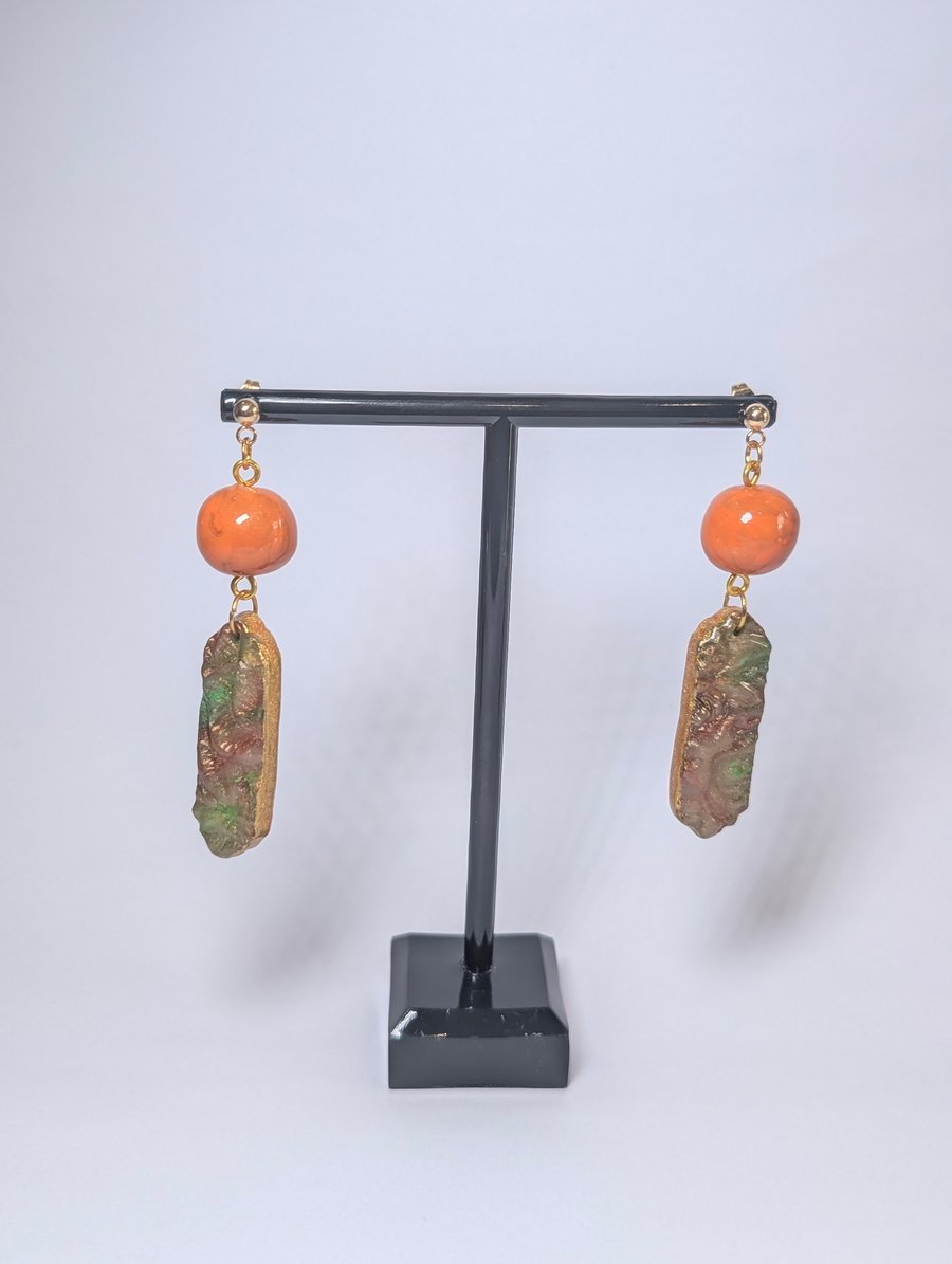 Long textured dangle earrings with gold findings 