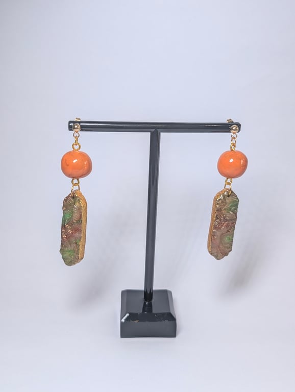 Long textured dangle earrings with gold findings 