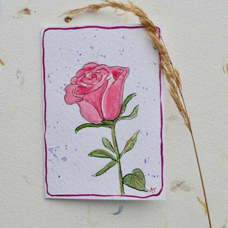 Hand Painted Rose Greetings Card - Blank Card with Envelope