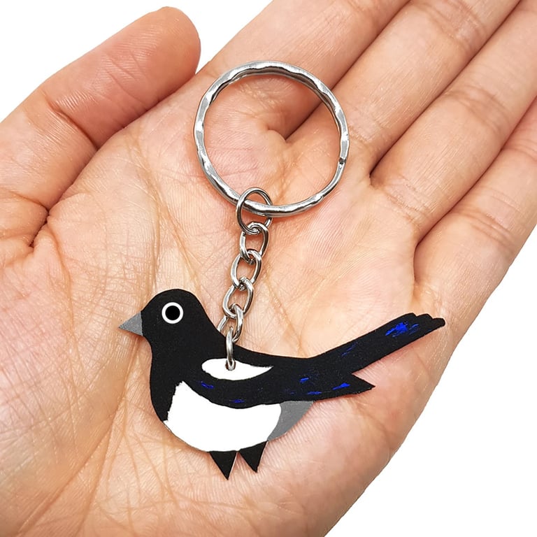 Magpie Keyring - Handpainted - Bag Charm