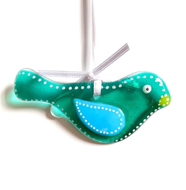Aqua Blue Winged Glass Bird Hanging Decoration