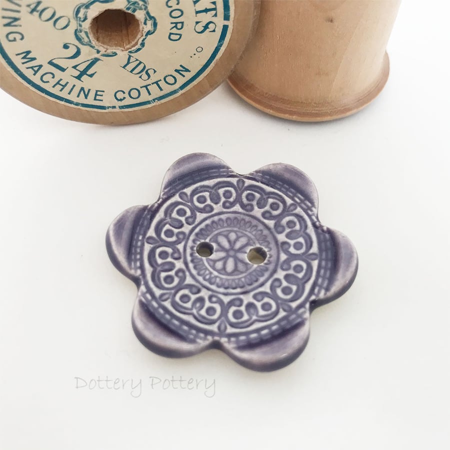 Large ceramic flower shaped button