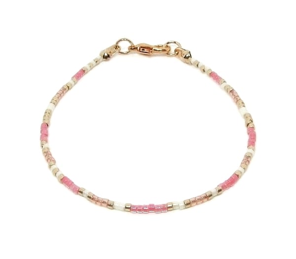 Pink White & Light Gold Stacker Seed Bead Anklet - Minimalist Anklet - 9" - 14"