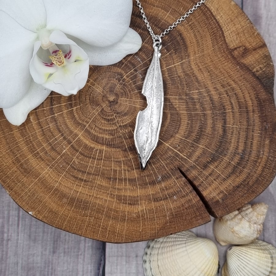 Real Olive leaf preserved in silver, pendant necklace