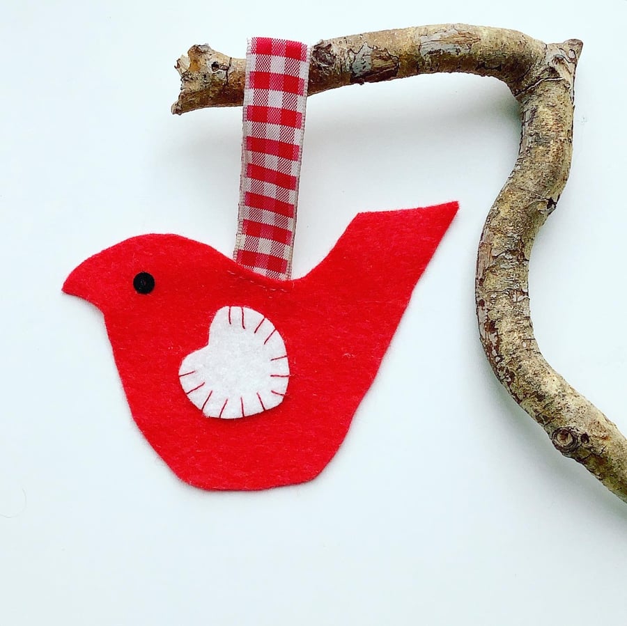Felt bird decoration, Valentines  decoration, red bird