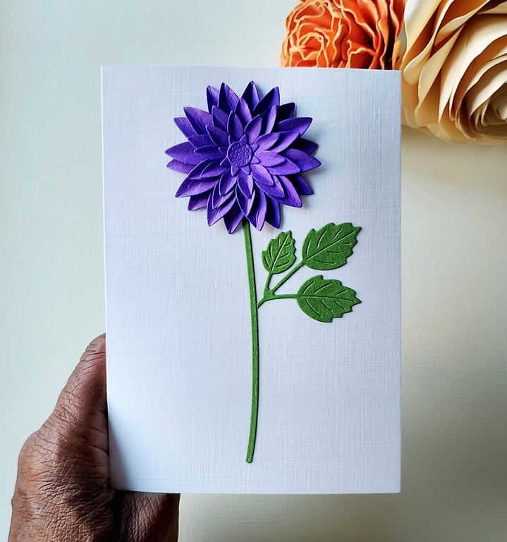 Purple Paper Dahlia - Flower Shop Moments, Blank Handmade Floral Card 