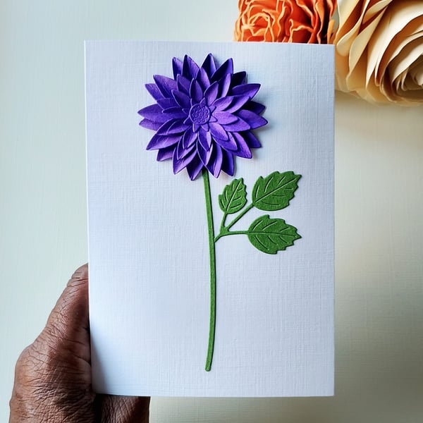 Purple Dahlia - Flower Shop Moments, Blank Handmade Floral Card 
