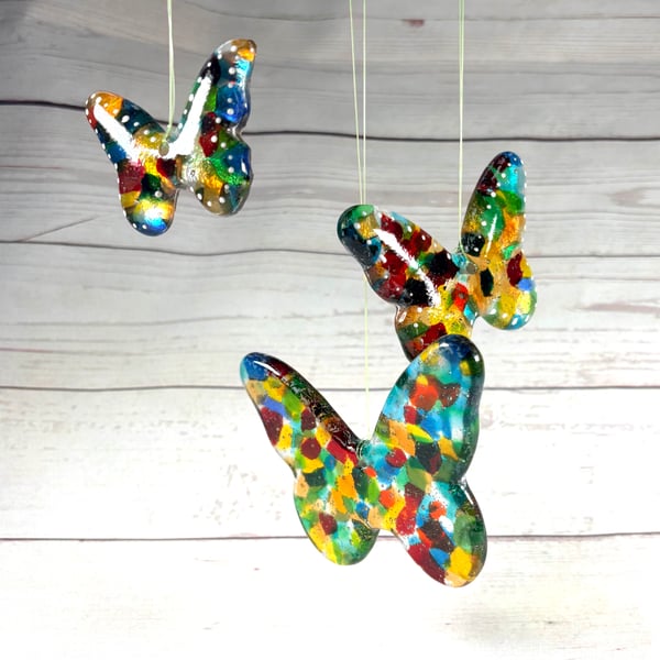 Hanging fused glass butterflies ( garden or home) 