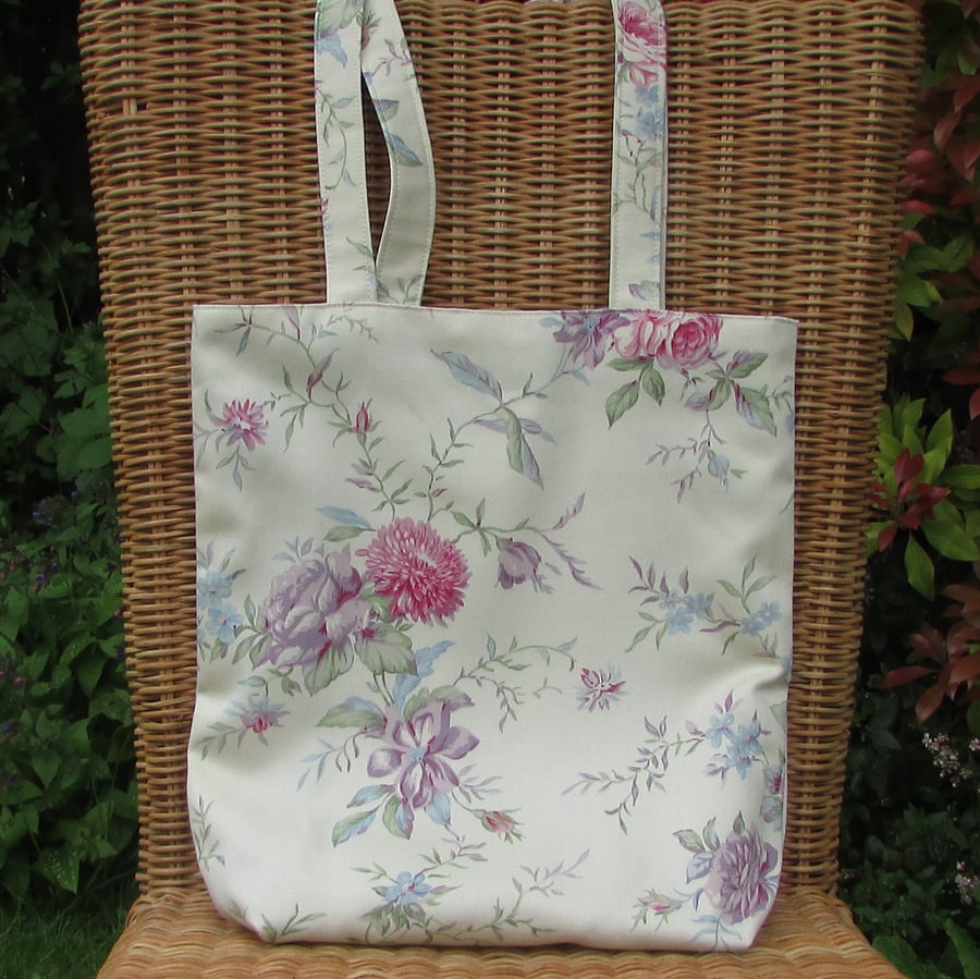 Floral tote bag - cream, pink and lilac - Folksy