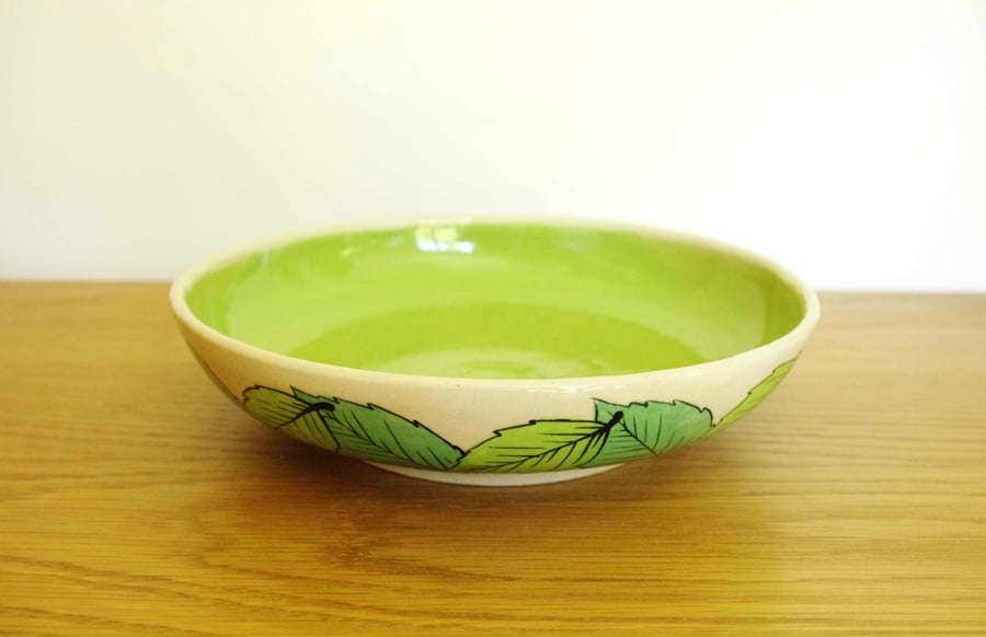 Low or Pasta Bowl - Green Beech Leaves