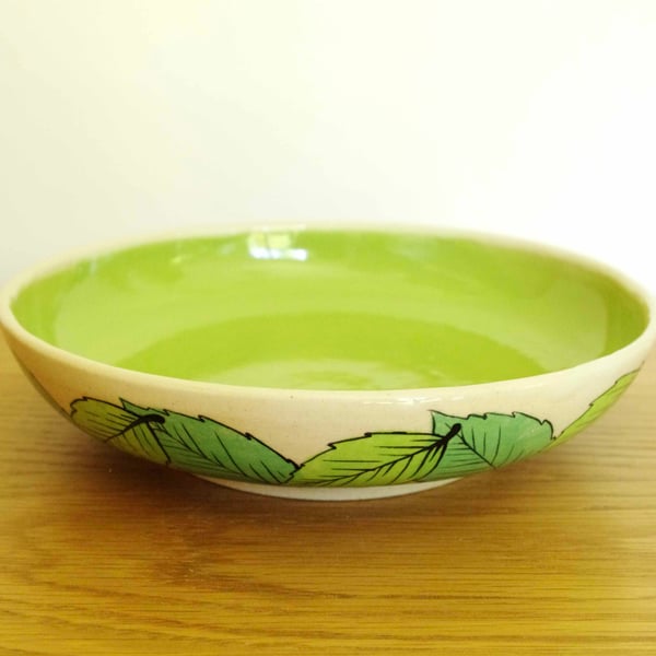 Low or Pasta Bowl - Green Beech Leaves