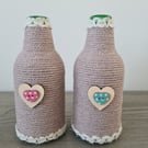 Set Of 2 Neutral Rope Wrapped Bottles-Heart Detail-Rustic Home Decor