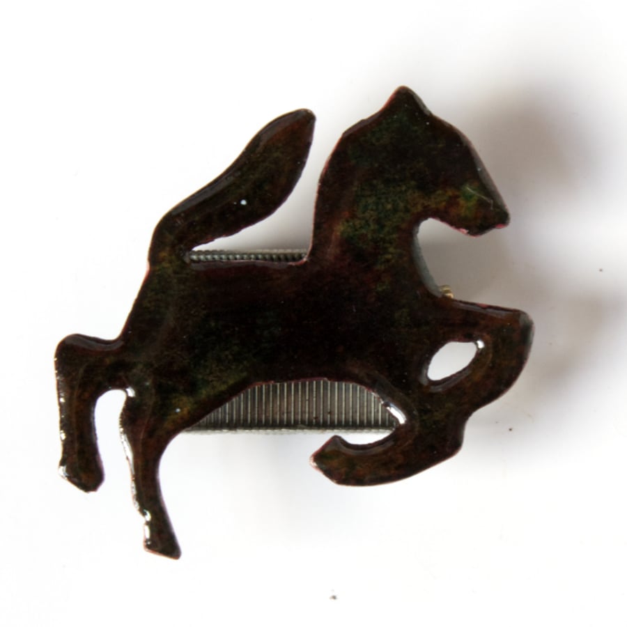 enamelled brooch: black horse