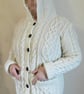 Made To Order Hand Knitted, Aran Shetland Wool, Longer Length Hooded Jacket, - Image 1