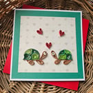 Unique Little Quilled Tortoises Love Card, Blank Card, Valentine Size 5" x 5"