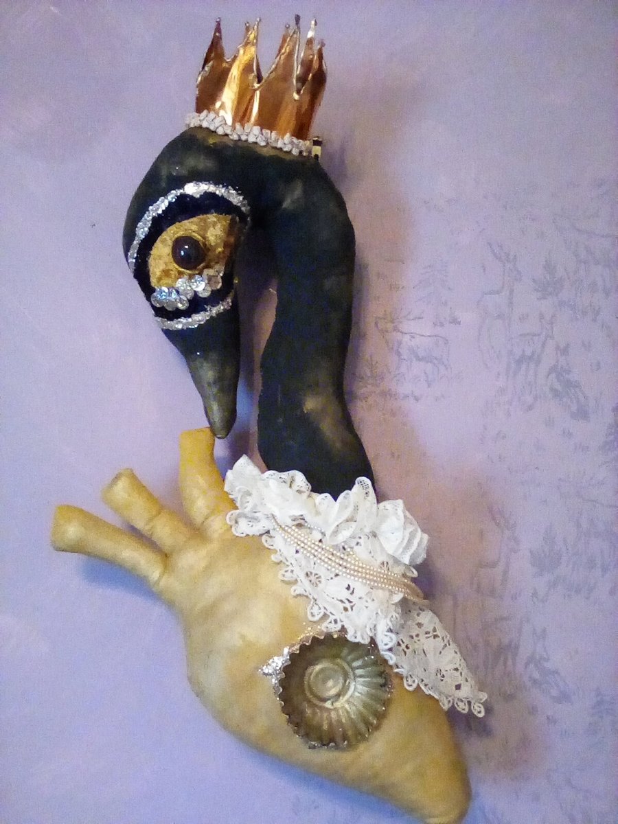 Primitive textile art Swan, wall hanging, textile art, vintage style, home decor