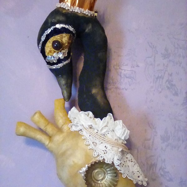 Primitive textile art Swan, wall hanging, textile art, vintage style, home decor