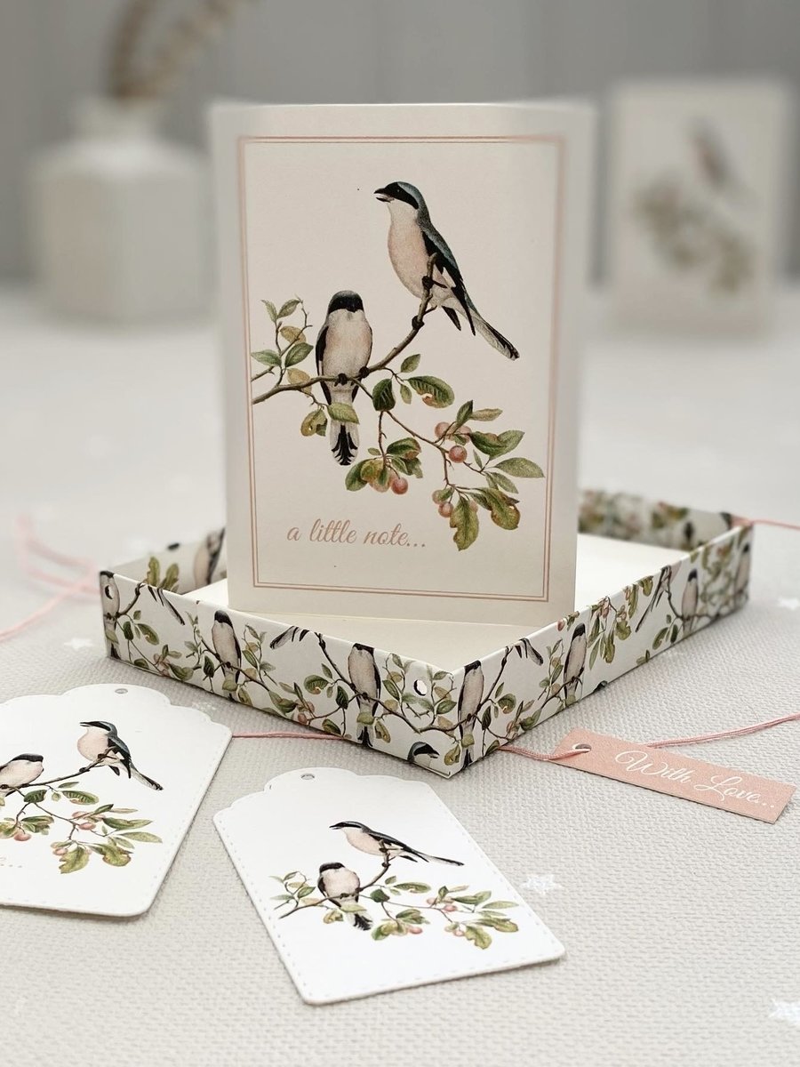 Coral Bird Stationery Set