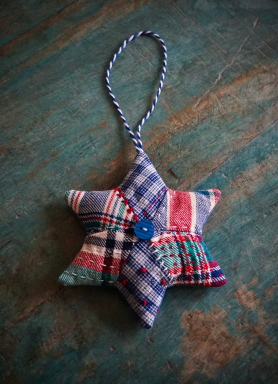 Vintage Fabric Star Ornament Christmas Patchwork Stuffed Ornament
