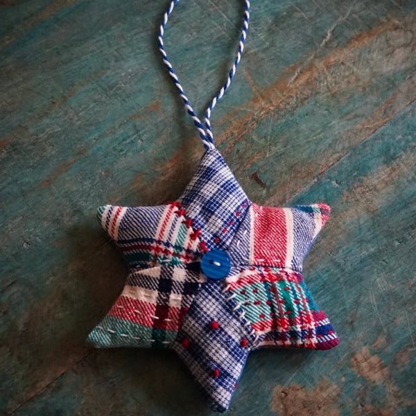 Vintage Fabric Star Ornament Christmas Patchwork Stuffed Ornament