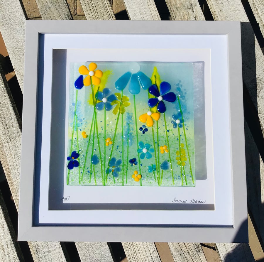 Summer meadow fused glass picture 