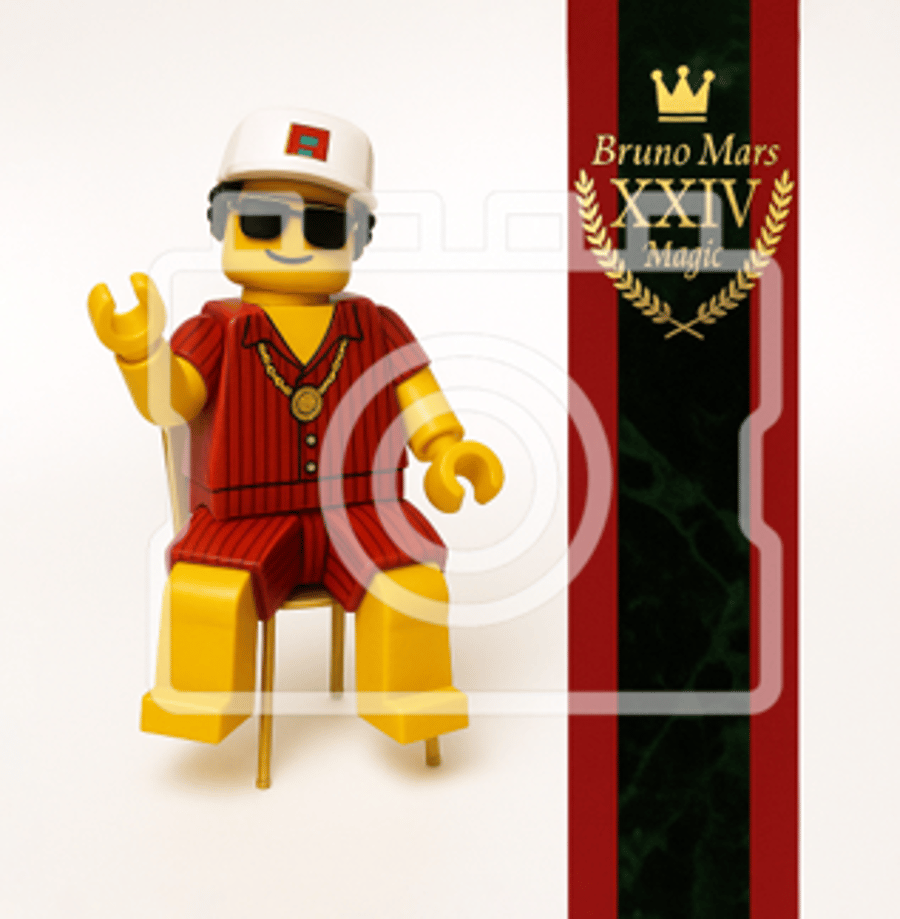 LEGO-Inspired Bruno Mars "24K Magic" – 5x5" Print Mounted for 9x9" Frame