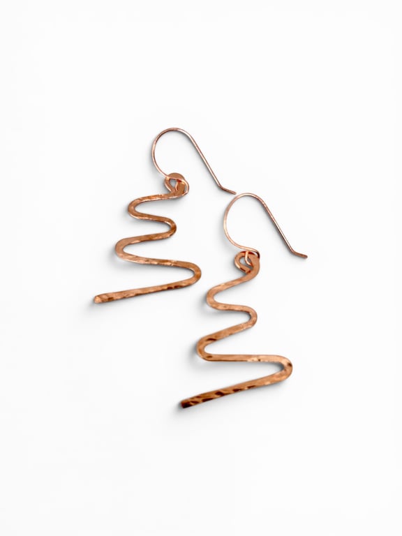 Copper Reiki Power Symbol Earrings - Hammered Effect