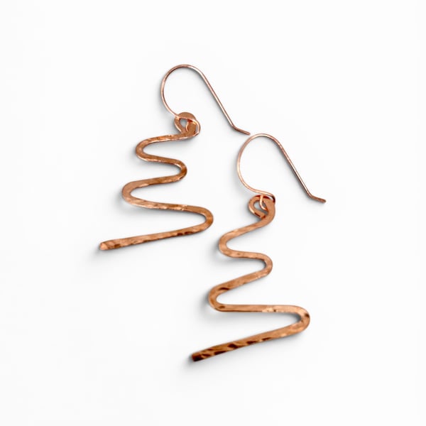 Copper Reiki Power Symbol Earrings - Hammered Effect