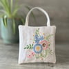 Vintage Floral Embroidered Linen Lavender Bag