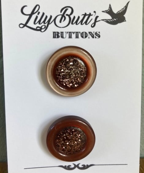 2 Vintage Bronze Buttons with Glitter Centres 3.7 cm