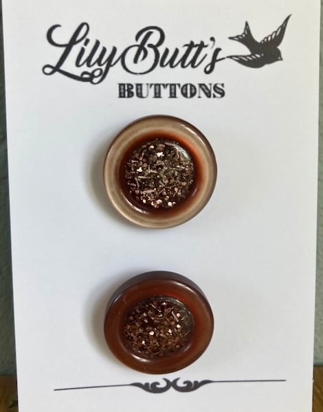 2 Vintage Bronze Buttons with Glitter Centres 3.7 cm