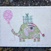 Eliza Elephant hand embroidered fabric card